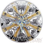 Cook Islands MORAVIAN STAR $100 Silver coin 2015 Gold plated Antique Finish Effect Big Crystal 1 Kilo